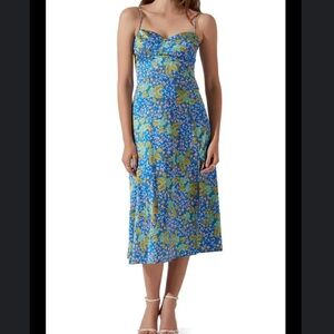 Astr Blue and Green Floral Midi Dress